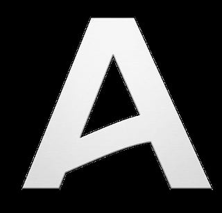 Large white letter A with triangular cutout on black background